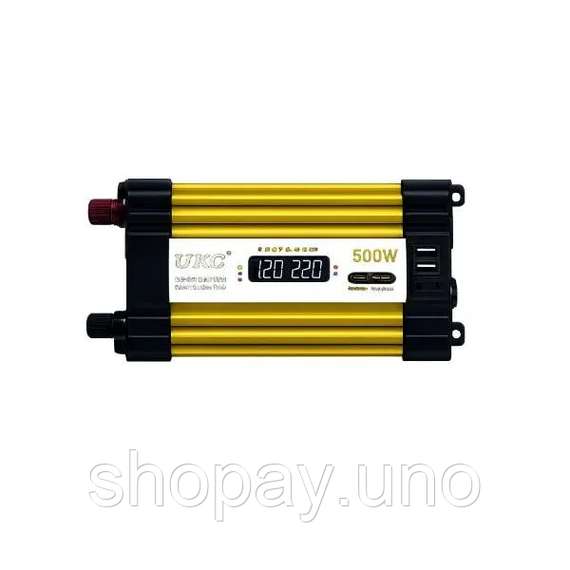 Автомобільний інвертор Жовтий / Перетворювач напруги з 12-220V, 500Вт, 2хUSB | Зображення 3
