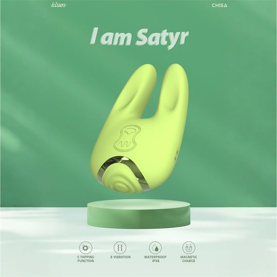 Двусторонний вибратор для клитора Chisa Kissen Satyr с вибрацией и пульсацией, зеленый sexstyle | Зображення 4