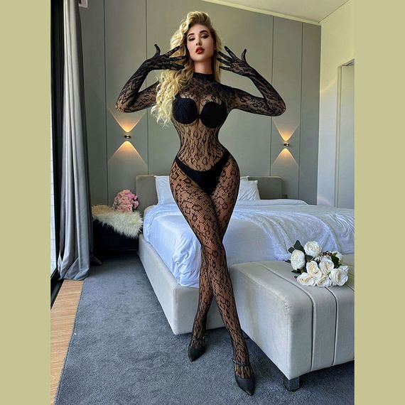 БодіСтокінг (Боді комбінезон Сітка) Babydoll 48 Чорний w636 | Зображення 5
