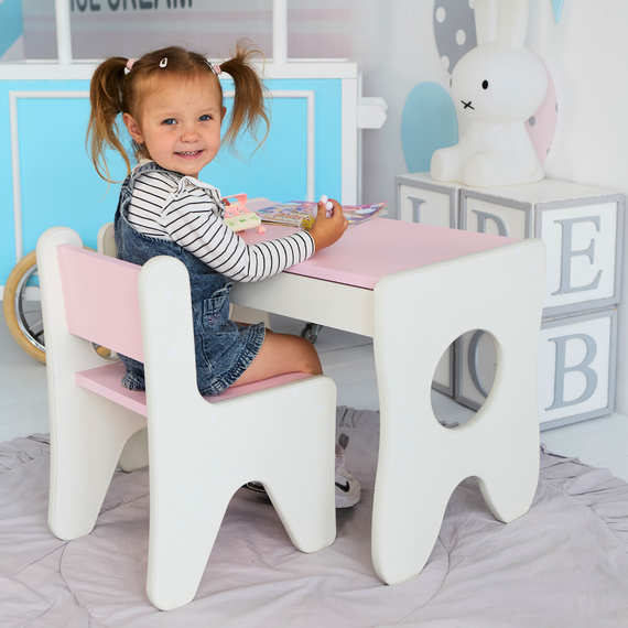 Зручний столик у дитячу кімнату 70×45×51, дитячий ігральний стіл із ящиком, білий з рожевим | Зображення 5