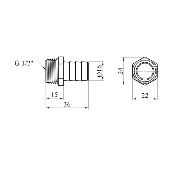 Штуцер LexLine 1/2" РЗ, D=16 мм латунный УК0008-5 | Зображення 1