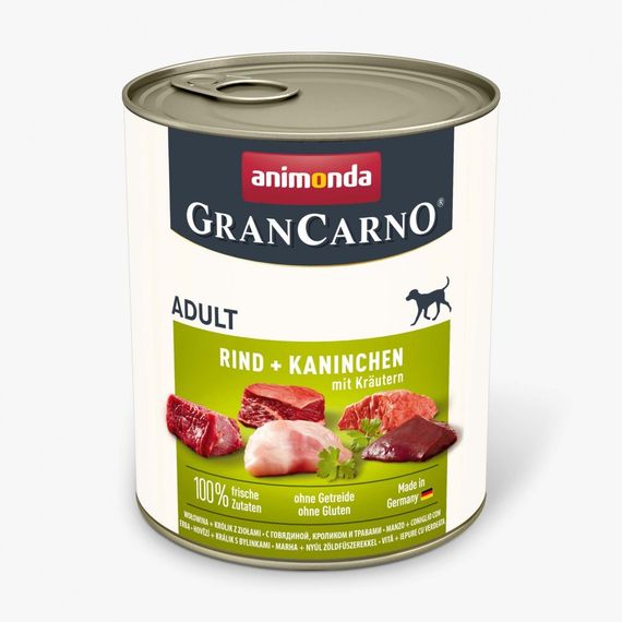 Корм вологий GranCarno Adult Beef Rabbit with Herbs для дорослих собак з яловичиною кроликом і травами 800 г
