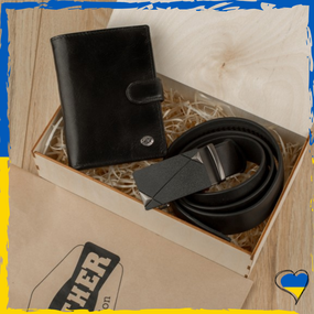 Набір подарунковий для чоловіка Leather Collection (портмоне і ремінь автомат) натуральна шкіра