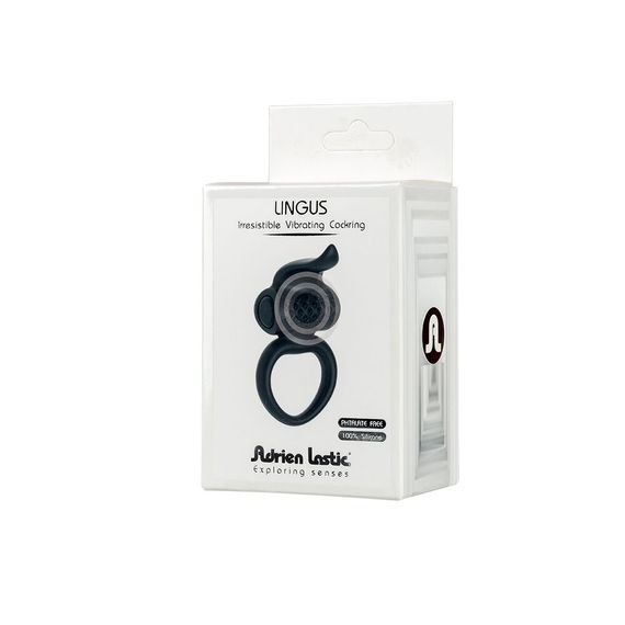 Ерекційне віброкільце Adrien Lastic Lingus Black з язичком і щіточкою для стимуляції клітора | Зображення 3