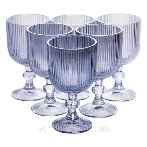 Набор бокалов для вина 6 (шт) по бокалы под вино 300 (мл) на ножке бокалы винные Голубой HP7115BL