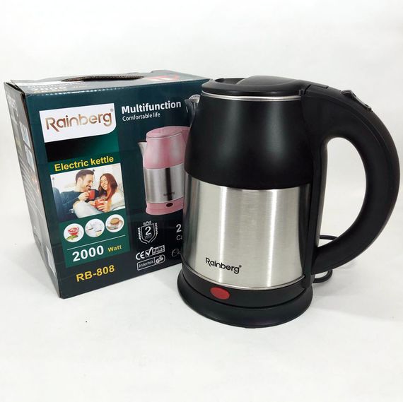 Электрочайник Rainberg RB-808 2 л нержавеющая сталь, хороший электрический чайник. CK-740 Цвет: черный | Зображення 4