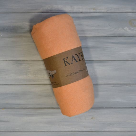 Простынь 140x200+25см махровая на резинке Персиковая