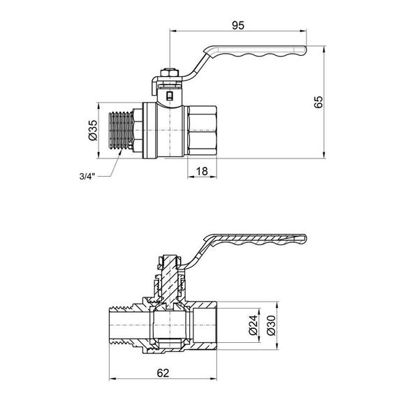 Кран кульовий Thermo Alliance Standart 3/4" ВН для води (важіль) SD605NW20PN40 | Зображення 1