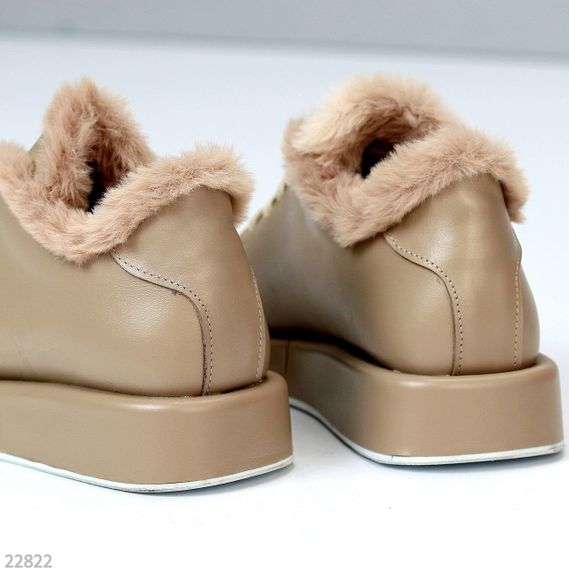 Мега стильні теплі туфлі бежеві автоледі натуральна шкіра колір лате | Зображення 4