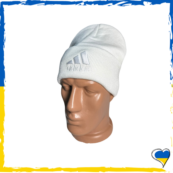 Шапка біла Adidas на флісі брендова універсальна, Адідас. Шапка чоловіча, жіноча, підліткова, дитяча