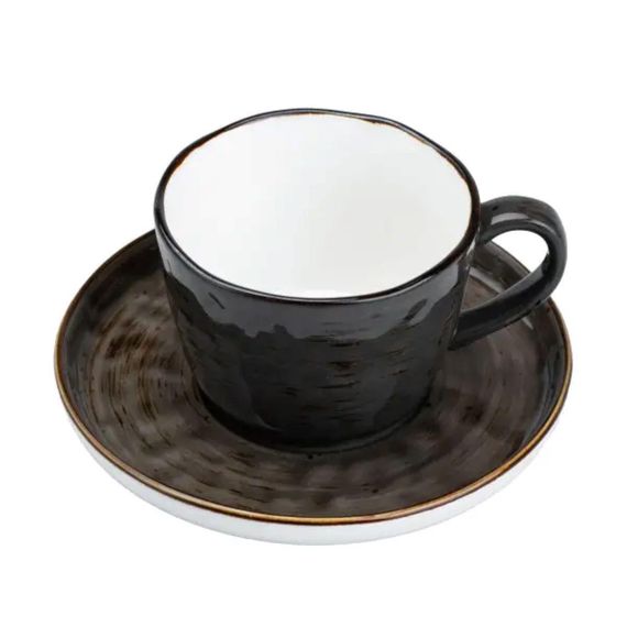 Чашка із блюдцем порцелянова 250 мл для чаю кави Чорна HP23396 | Зображення 2