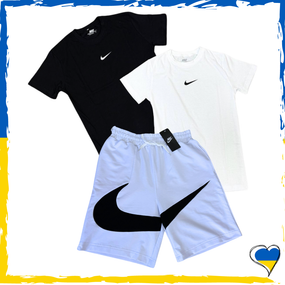 Комплект шорти Nike Big Swoosh + футболка Nike біла та чорна.XS S M L XL XXL ( 2 футболки)