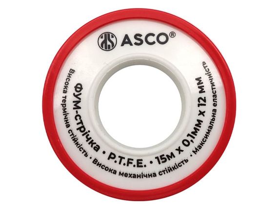Фум-стрічка 12mm×0.1mm×15м (0.2g/cm3) ASCO Turkey 10/500 | Зображення 1