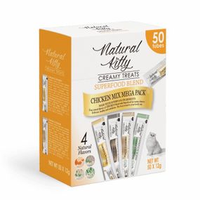 Рідкі ласощі для котів Natural Kitty Creamy Treat Chicken Mega Pack, асорті смаків, 50 шт х 12 гр