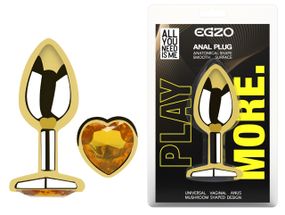 Анальна пробка з кристалом EGZO - Gold Heart Plug Yellow size M Sex Aura