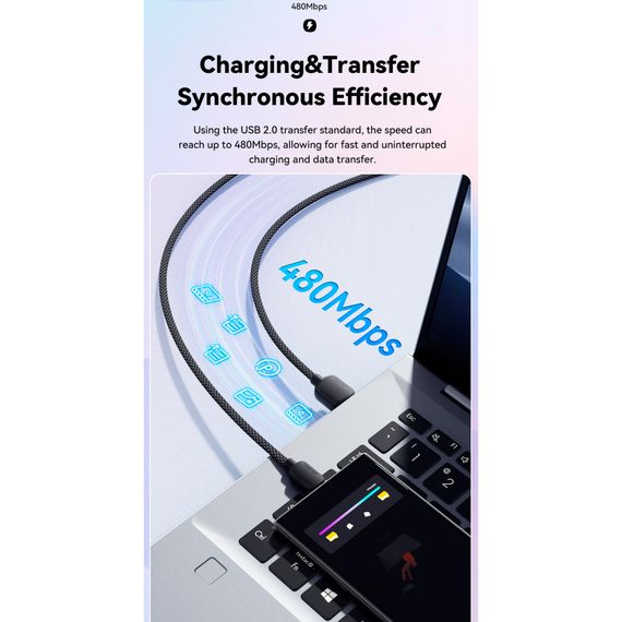 Дата кабель USB 2.0 AM to USB-C 3.0m 100W black Essager (EXC7A-WLC01-P) | Зображення 5