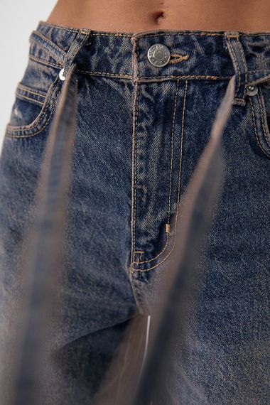 Жіночі джинси на зав'язках із потертостями - темно-синій цвет, 40р (є розміри) | Зображення 3