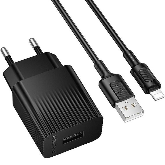 МЗП Borofone BAS71A Source 10.5W (1USB-A) + кабель USB to Lightning Black | Зображення 1