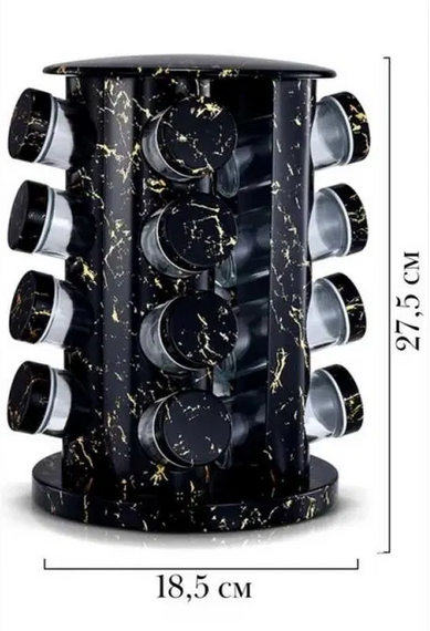 Органайзер для специй, набор емкостей баночек Marble BLACK 16 штук | Зображення 1