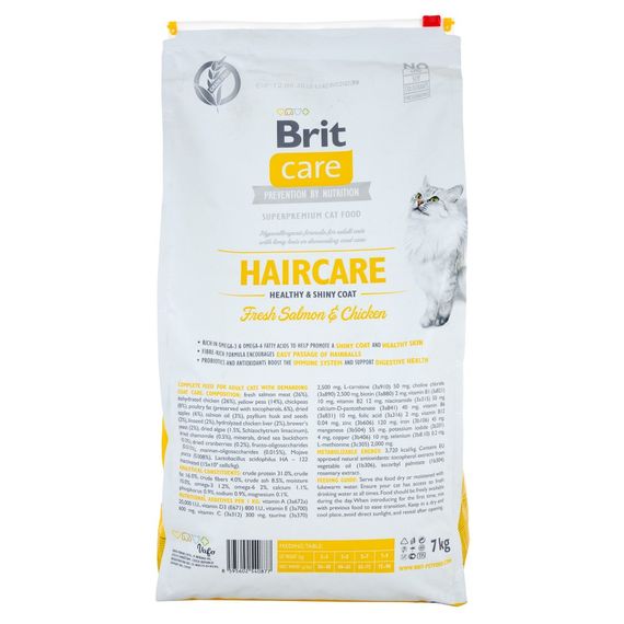 Корм сухий Brit Care Cat Grain Free Haircare Healthy and Shiny Coat для котів догляд за шкірою і шерстю лосось та курка 7 кг | Зображення 2