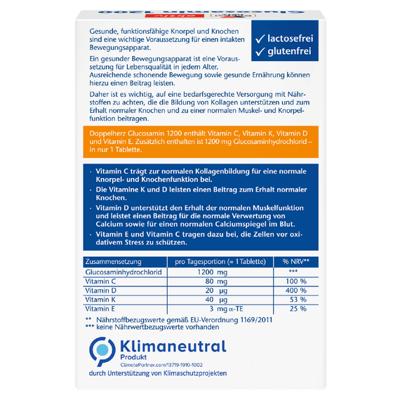 Комплекс Доппельгерц Глюкозамин для сустов, связок и хрящей Doppelherz Glucosamin + Vitamin D3 + K + C + E | Зображення 1