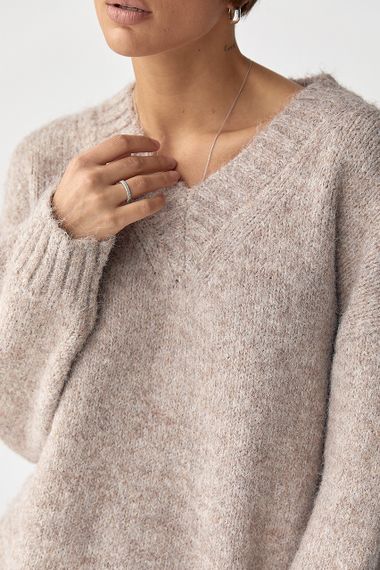 В'язаний пуловер у вільному фасоні - кавовий цвет, ONE SIZE (є розміри) | Зображення 3