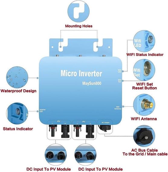 Микроинвертор DC20V-60V для TUYA Solar Micro Inverter, AIDNTBEO 800W MPPT Tuya Solar Grid Tie | Зображення 1