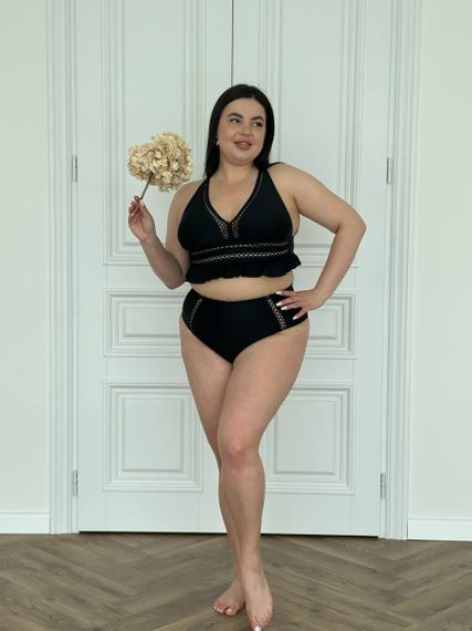 Роздільний купальник PLUS SIZE з рюшами чорний | Зображення 3