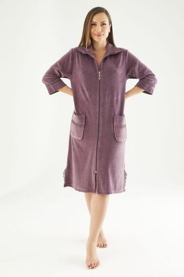 Женский халат Nusa 0321 велюровый на молнии,  Фиолетовый, M | Зображення 1