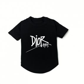 Брендовая футболка для собак Christian Dior с белой надписью, черная