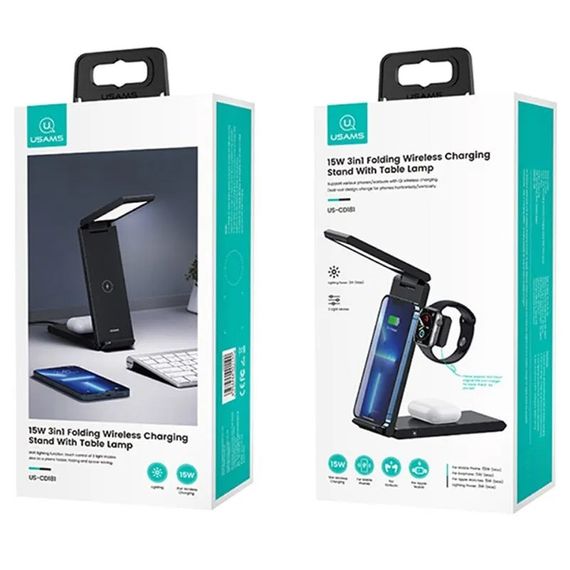 БЗУ Usams US-CD181 15W 3in1 with Table Lamp Black | Зображення 5