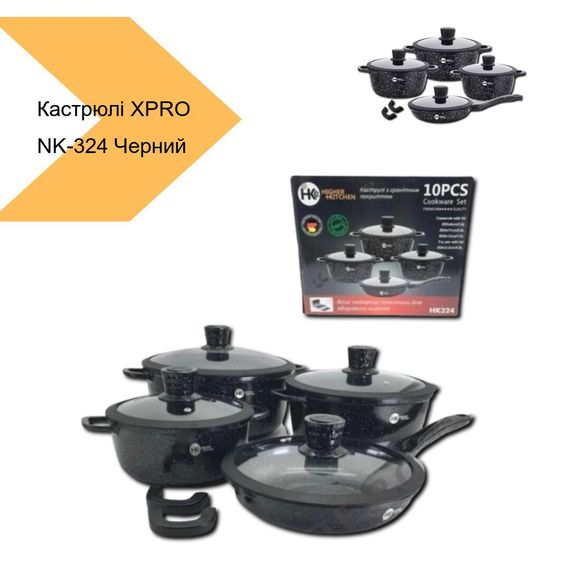 Набір кастрюль з антипригарним гранитним покриттям XPRO NK-324 Черний (42863-НК 324_2356) | Зображення 1