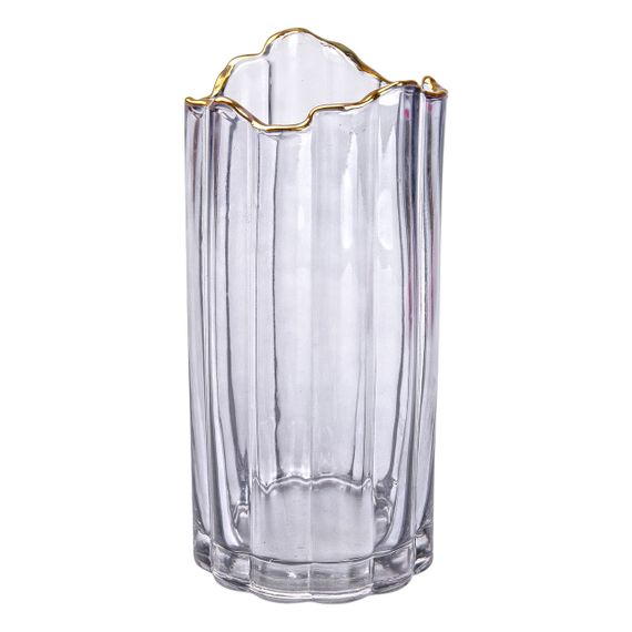 Декоративная стеклянная ваза для цветов 24,5 см, с золотой окантовкой
