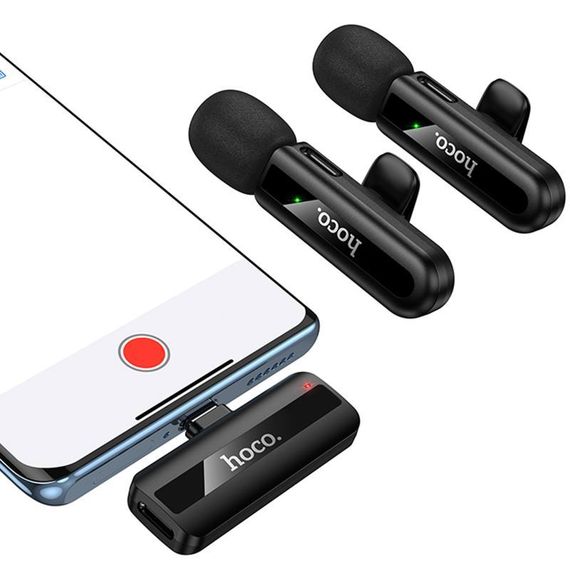 Петличний бездротовий мікрофон Hoco L20A Mini Voice (Lightning/Type-C) 60 mAh Black | Зображення 1