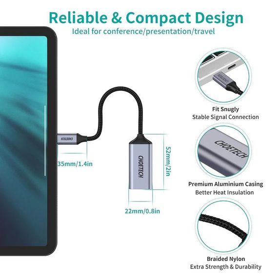 Адаптер-перехідник USB Type-C на DP Choetech HUB-H11-GY-V2 | Зображення 1