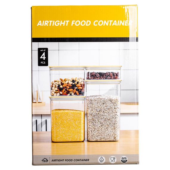 Банки для сипучих продуктів набір із 4 шт пластикові з бамбуковими кришками HP-1302 | Зображення 5