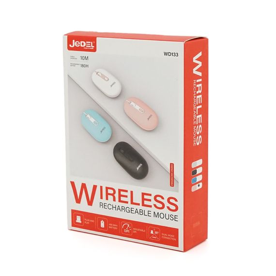 Миша бездротова JEDEL WD133, 800/1200/1600DPI, 2.4 GHz+Bluetooth 5.0, 3.7V 400mAh, Type-C заряджання. 105x60x34 мм. Black. Box | Зображення 1