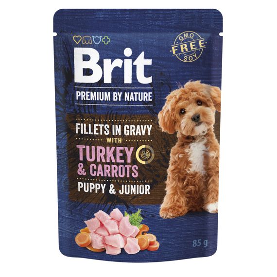 Корм влажный Brit Premium Fillets in Gravy Turkey &amp; Carrots Puppy для щенков малых пород филе в соусе индейка и морковь 85 г