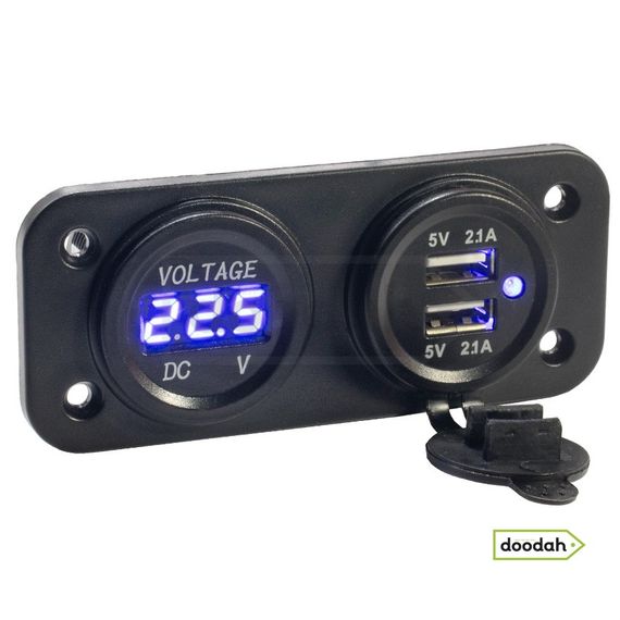 Авто / Мото USB зарядний пристрій - Recessed Twin Volt Blue, IP54