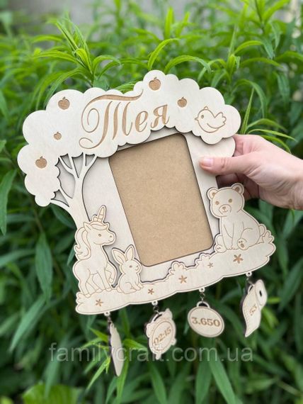 Іменна дерев’яна фоторамка з даними про народження дитини Подарунок новонародженому метрика | Зображення 3