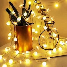 Светодиодная гирлянда шарики и звезды AWFLTO 15 м, 120 LED, 8 режимов, пульт, водостойкая, для улицы и дома