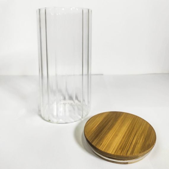 Емкость стеклянная с деревянной крышкой (круглая полосатая) VT-7613 Vittora 1300 мл | Зображення 3