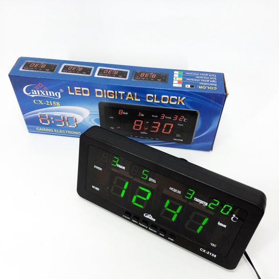 Годинник настільний Caixing CX-2158 із зеленим підсвічуванням, Електронний настільний годинник digital світиться | Зображення 1