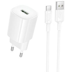МЗП Borofone BA102A Pudding QC3.0 (1USB-A) + кабель USB to Type-C White