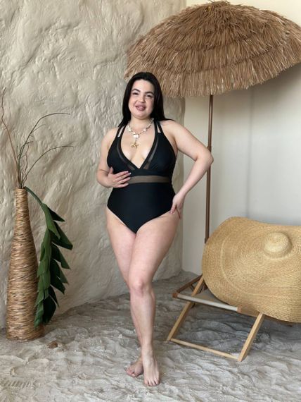 Суцільний чорний купальник PLUS SIZE з утяжкою | Зображення 2