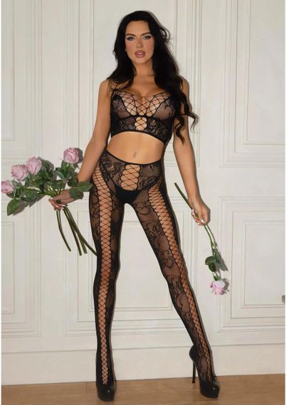 Комплект Leg Avenue Net & Lace Crop Top and Tights One Size Black Sex Aura | Зображення 4