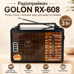 Мощный портативный радиоприемник 220В, GOLON RX-608 / Радио на батарейках / Ретро радиоприемник