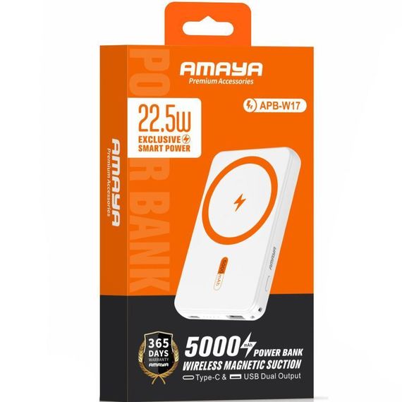Портативний ЗП Power Bank Amaya W17 15W+PD22.5W з БЗП 5000 mAh White | Зображення 1