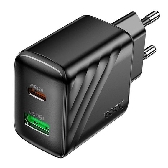 СЗУ 110-240V HOCO CS25A USB-C+USB, 20W, Black, Blister | Зображення 3