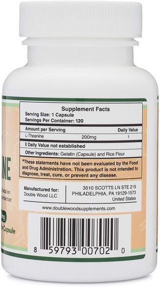 L-теанін Double Wood L-Theanine 200 mg, 120capsules | Зображення 1